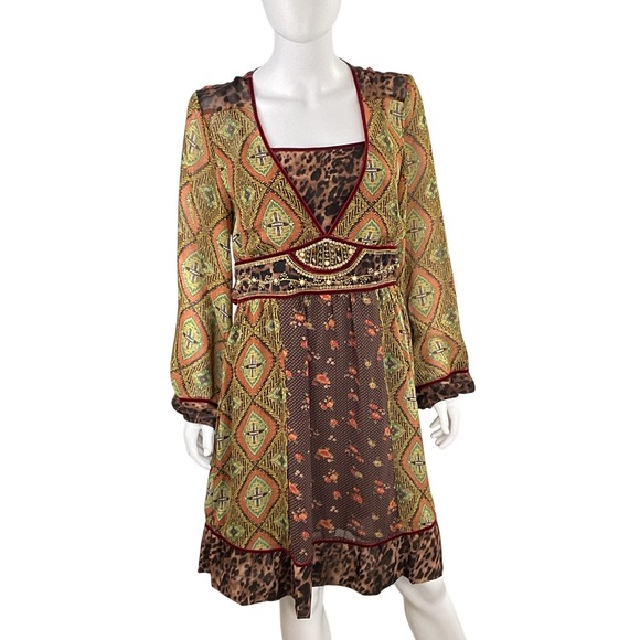 Double D Ranch Bohemian Print Velvet Trimmed Mixed Media Midi Dress Size Medium - Picture 8 of 16